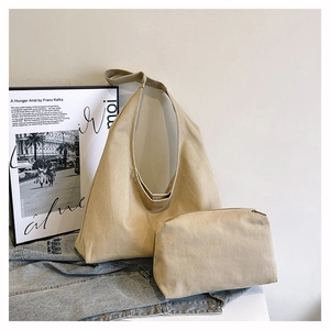 Canvas tote bag set with matching zipper pouch and comfortable wide shoulder strap