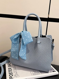 Sac Seau en Cuir PU à Motif Tissé pour Femmes Sac à Main Grande Capacité Polyvalent Sac à Bandoulière Avec Décoration de Foulard