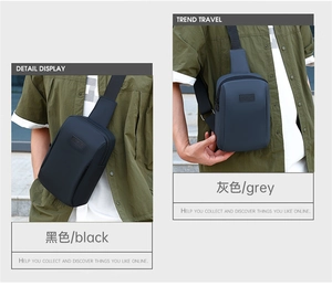 Dual view of black and grey minimalist sling bags with waterproof textured fabric detail
