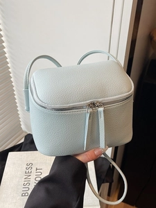 Damen Litschikorn PU Leder Kleine Box Tasche Minimalistische Einfarbige Umhängetasche Mit Doppelreißverschluss Mode Schultertasche