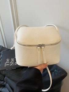 Schicke weiße Mini-Umhängetasche mit Litschi-Muster, Silber-Reißverschluss und Handheld-Stil