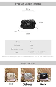 Detailed size guide and dimension specifications for the quilted chain crossbody bag