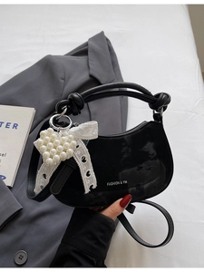 Fashion PU Leather Half Moon Crossbody Bag Knotted Handle Artificial Pearl Heart Pendant Lace Bow Shoulder Bag Casual Daily Hobo Purse