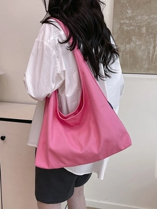 Large rose pink canvas tote bag for women, versatile hobo shoulder bag for daily commuting