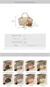 Detailed size chart and multi-color specifications for the PU leather mini boston bag