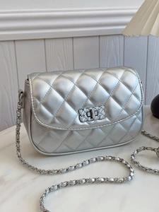 Elegant Women Rhombic Quilted Crossbody Bag Fashion PU Leather Chain Shoulder Bag With Metal Twist Lock Small Square Messenger Bag