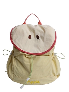 Cute apple-shaped colorful backpack for kids with creative fruit slice embroidery design