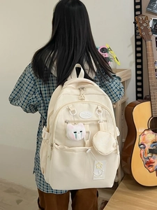Large Capacity Lightweight Waterproof Backpack For Women Teenagers Student School Bag With Pendant Casual Travel Daypack