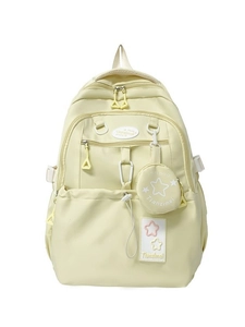 Waterproof pale yellow backpack with mini bag attachment and durable nylon finish