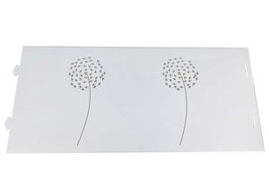 Macro view of white hollowed dandelion pattern on a modular DIY partition panel