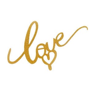 Glittery gold Love You cake topper with a heart design for Valentine party