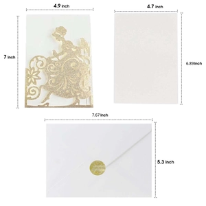 Faire-part mariage découpé au laser doré avec silhouette de fille et paillettes
