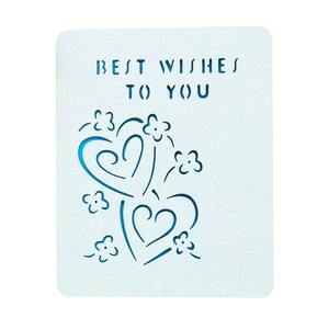 Laser-cut light blue greeting card with heart patterns and Best Wishes to You text