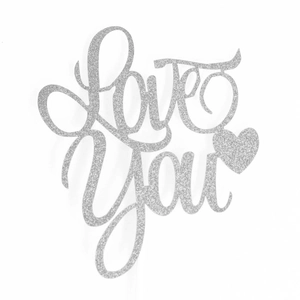 Silver glitter Love You cake topper with heart design for Valentine party decoration