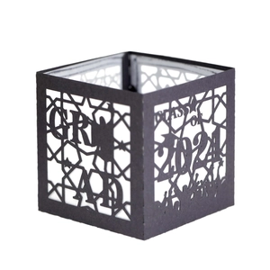 Black 2024 graduation laser-cut paper lantern shade with stars and celebration silhouettes