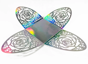 Flat laser-cut rose pattern gift box with iridescent laser finish and hollow design