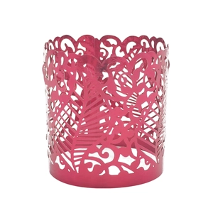 Detail of rose red laser-cut hollow floral pattern napkin ring for elegant table setting