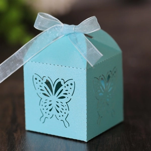 Tiffany blue hollow butterfly candy box with silk ribbon for weddings and events