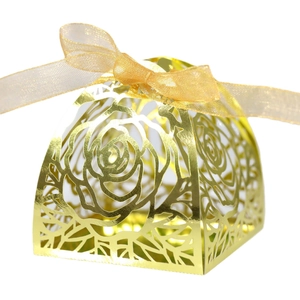 Laser Cut Rose Flower Hollow Out Candy Boxes Ribbon Bow Gift Packaging Box For Wedding Party Banquet Celebration Favor Box