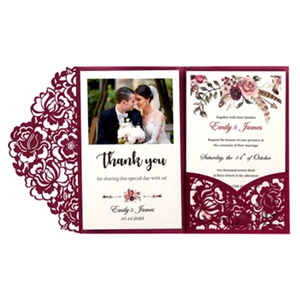 Elegant navy blue laser cut rose wedding invitation set with personalized inner card
