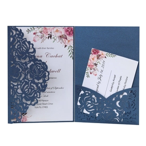 Laser Cut Rose Floral Wedding Invitation Cards Elegant Hollow Pearlescent Paper With RSVP And Envelope For Party