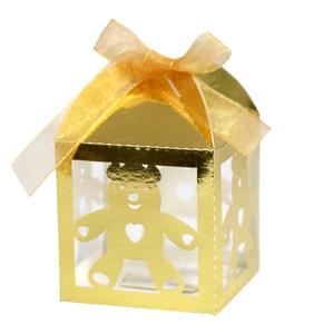 Golden hollow bear gift box with yellow ribbon bow for wedding and party candies