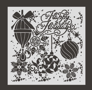 Christmas reindeer and snowflake PET stencil with Happy Holidays text for DIY painting