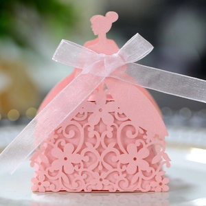 Detailed laser-cut pink gift box with female silhouette and floral hollow patterns