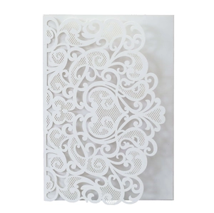 Elegant white laser-cut hollow floral wedding invitation card cover on white background