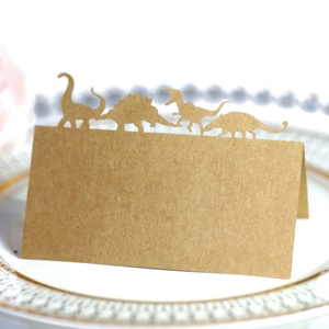 Marque-places dinosaures en papier kraft découpés au laser pour décoration de table