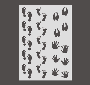DIY PET painting stencil with animal hoof prints, human footprints, and palm patterns