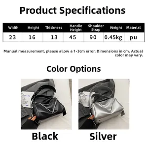 Size chart showing dimensions and PU material specs for the stylish chain crossbody bag