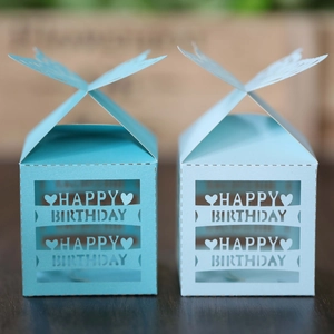 Detail of laser-cut butterfly gift box with Happy Birthday hollow-out design and heart
