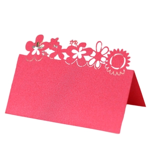 Elegant red laser-cut sunflower wedding place card with intricate hollowed floral design