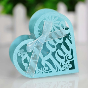 Detail showing laser-cut light blue heart gift box with floral pattern and ribbon