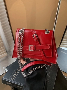 Women Fashion PU Leather Crossbody Bag Trend Small Square Bag Metal Chain Shoulder Bag With Buckle Commuter Handbag