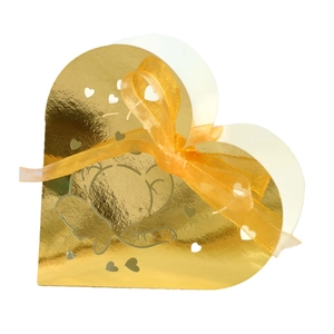 Scatola regalo elefante dorata a forma di cuore con motivi traforati e nastro arancio