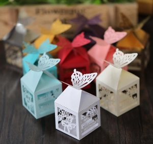 Detailed laser cut butterfly candy boxes with Happy Birthday motif in various colors