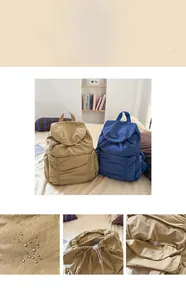Vue détaillée du sac à dos en nylon montrant le tissu imperméable et la boucle magnétique