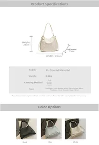 Detailed size specifications and material chart for the versatile embroidered PU leather bag