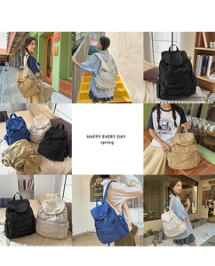Collage de sacs à dos décontractés en kaki, crème, noir et bleu avec photos en plein air