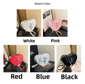 Selection of heart-shaped crossbody bags in five colors with stylish chain straps