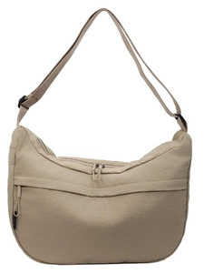 Sac bandoulière beige en nylon en forme de croissant avec bandoulière réglable chic
