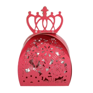 Red laser cut crown candy box with floral patterns for wedding party favor gift