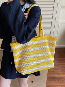 Damen Große Kapazität Gestreifte Strick-Tote-Tasche Mode Lazy Style Polyester Futter Umhängetasche Lässige Handtasche Geschenk