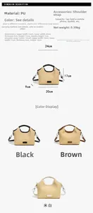 Détail du sac à main en paille tressée avec finitions PU en noir, marron et crème