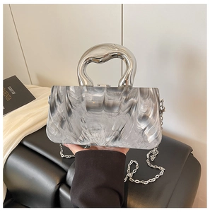 Chic marble pattern acrylic box bag with silver liquid metal handle and chain strap