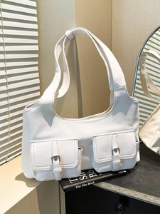 Sac hobo élégant en cuir PU blanc avec poches à boucles pour un style quotidien chic