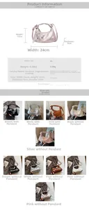 Detailed size chart and specifications for the PU leather handbag with metal chain
