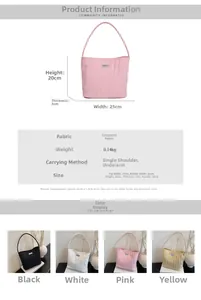 Detailed size chart for large pleated canvas tote bag showing height width and depth